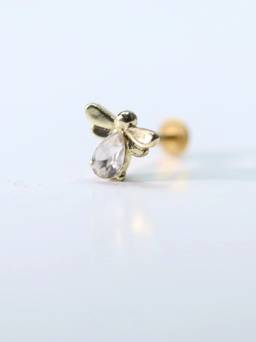 Cute crystal angel bee Barbel Piercing Gold Plated New
